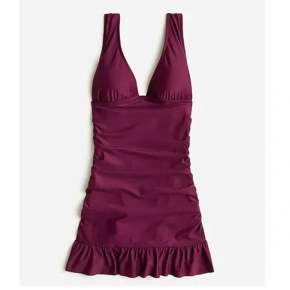 J. Crew Other - J. Crew Ruched Swim Dress burgundy one piece skirt sz 12 swimsuit